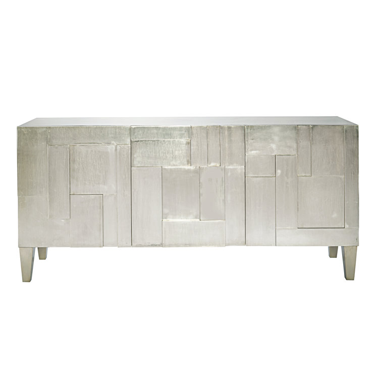 Black Teak and Nickel Transitional Entertainment Console with Cabinet