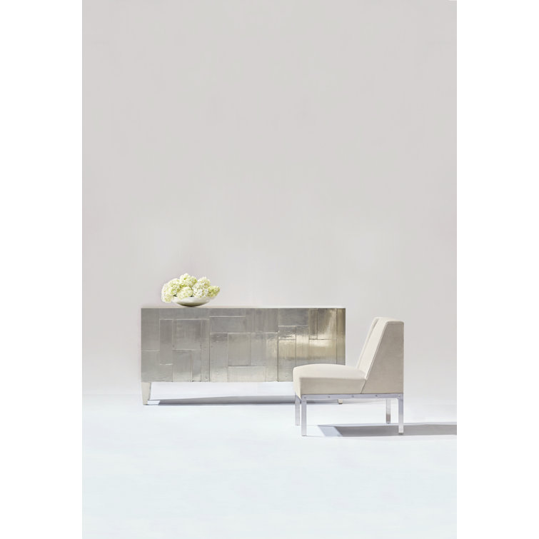 Black Teak and Nickel Transitional Entertainment Console with Cabinet
