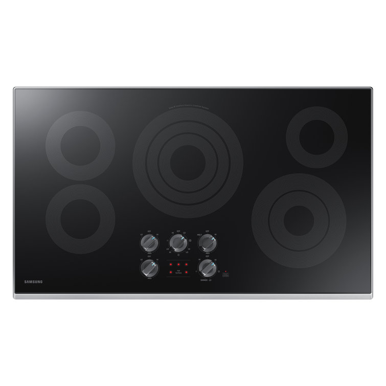 36" Black Ceramic 5-Burner Electric Cooktop with Stainless Steel Frame