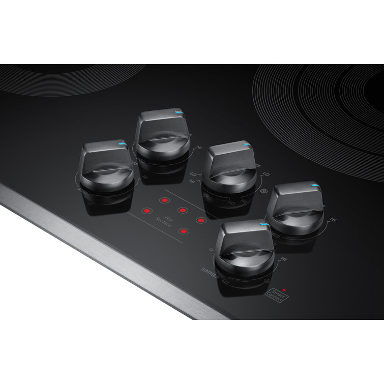 36" Black Ceramic 5-Burner Electric Cooktop with Stainless Steel Frame