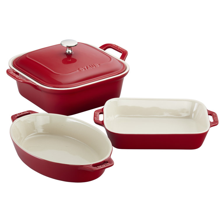 Cherry Red Ceramic 4-Piece Baking Dish Set