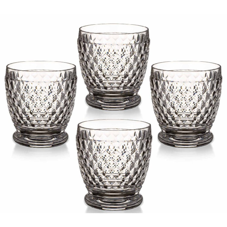 Clear Faceted Crystal Glass Tumbler Set, 7 oz, Dishwasher Safe