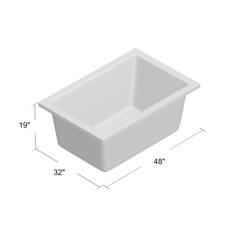 48" x 32" White Acrylic Drop-In Soaking Bathtub
