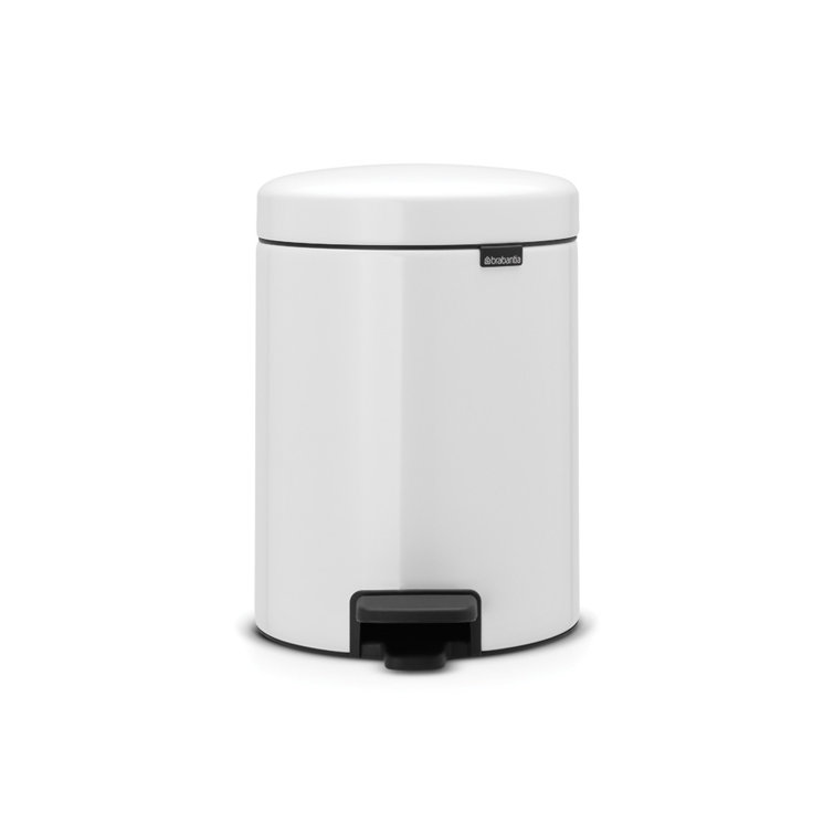 White Plastic and Steel Pedal Trash Can, 1.3 Gallon