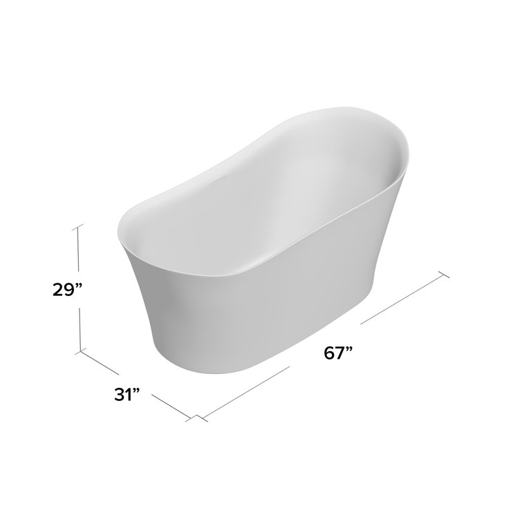 67-Inch White Acrylic Freestanding Soaking Bathtub with Polished Chrome Overflow