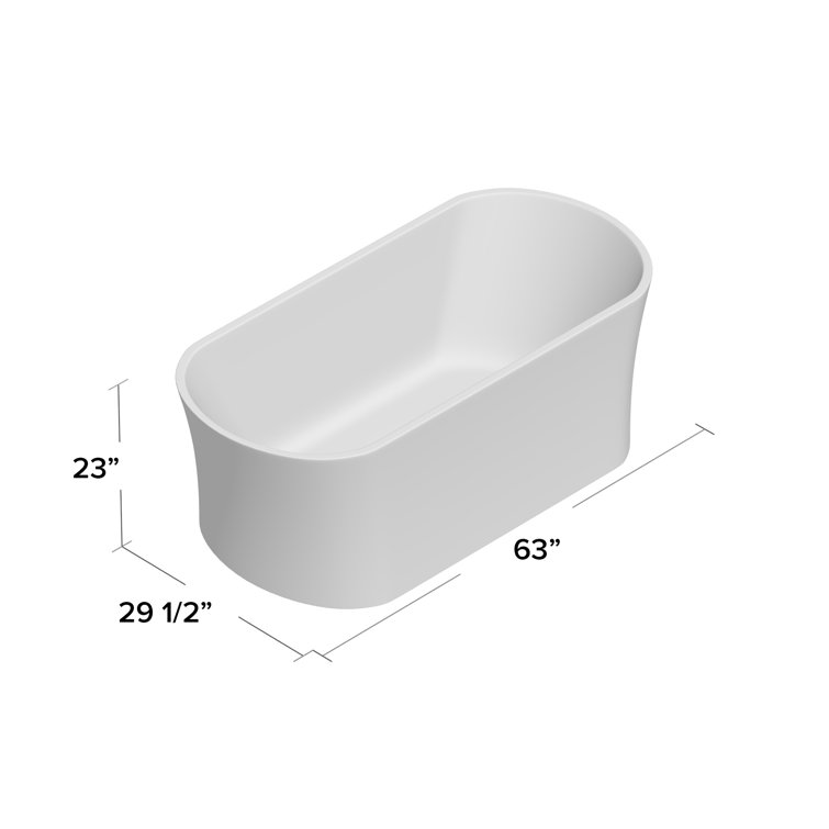 63" White Acrylic Freestanding Soaking Bathtub with Pop-Up Drain