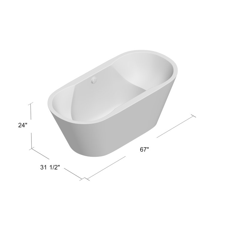 67'' White Acrylic Freestanding Soaking Bathtub
