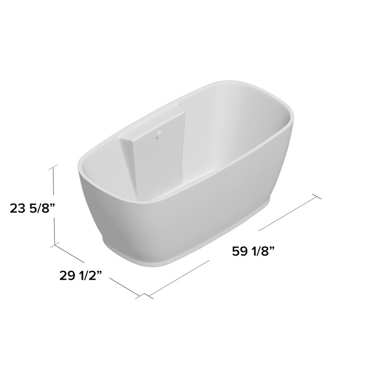 59" White Freestanding Acrylic Soaking Bathtub with Chrome Overflow