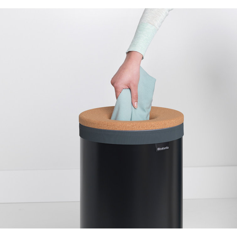 Matte Black Upright Laundry Hamper with Cork Lid
