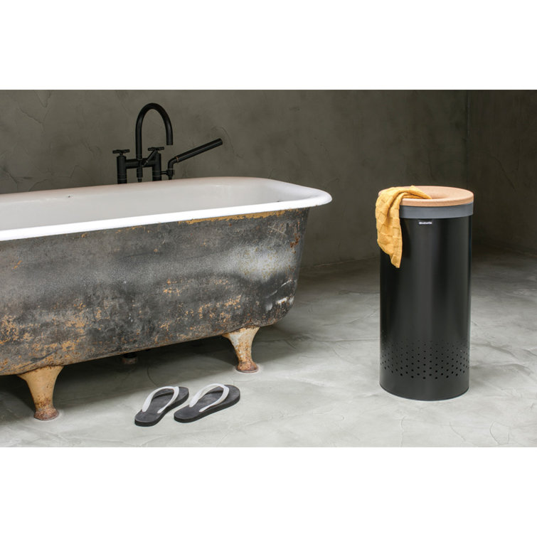 Matte Black Upright Laundry Hamper with Cork Lid