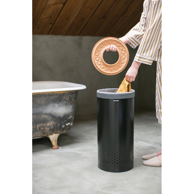Matte Black Upright Laundry Hamper with Cork Lid