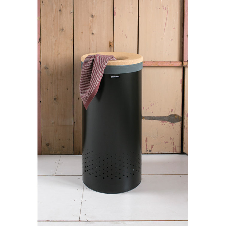 Matte Black Upright Laundry Hamper with Cork Lid