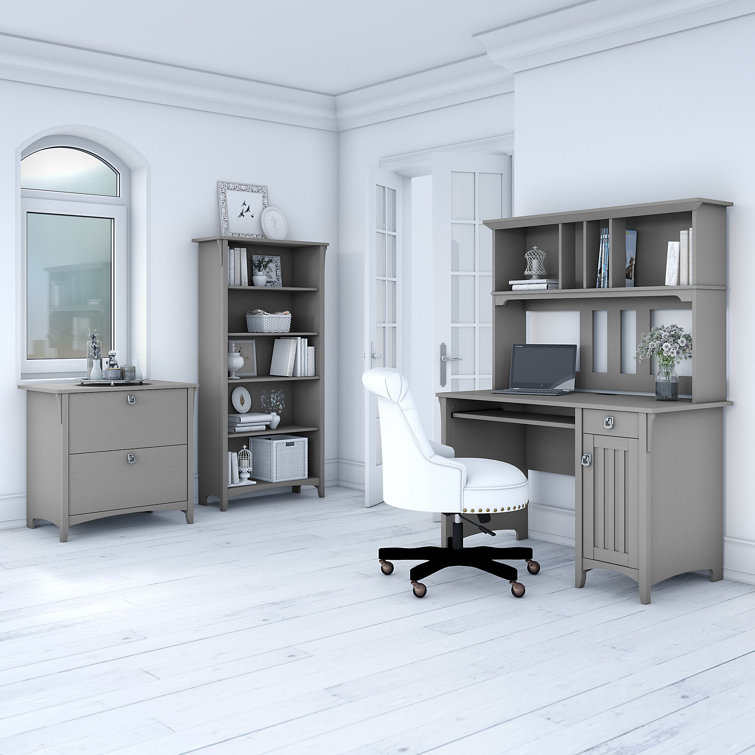 Cape Cod Gray 47'' Compact Computer Desk with Hutch and Storage