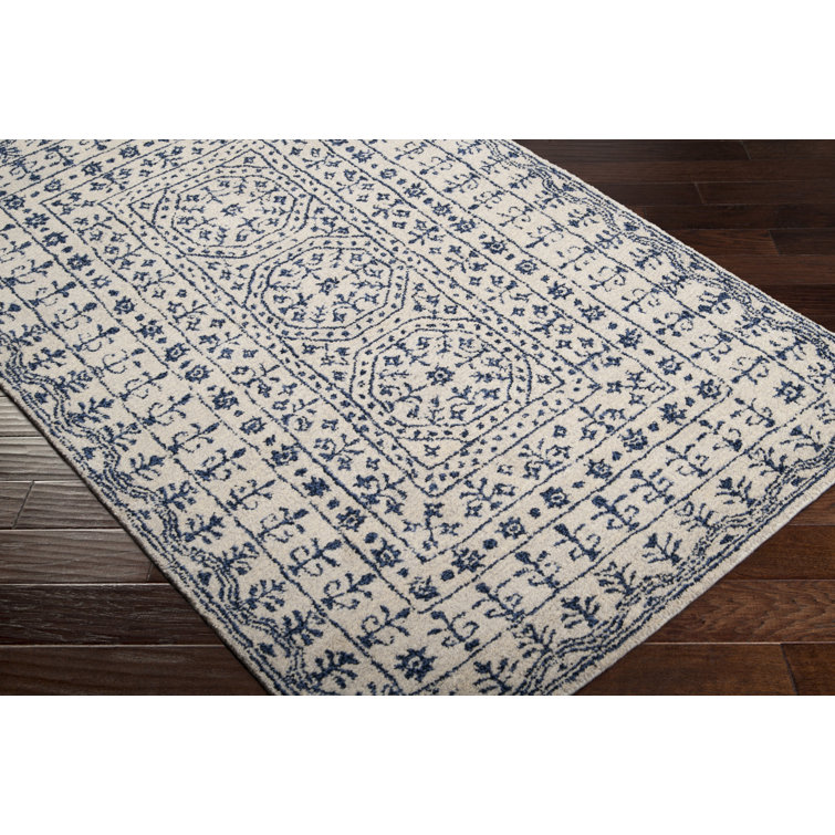 Blue and White Hand-Tufted Wool Rectangular Rug 8' x 11'