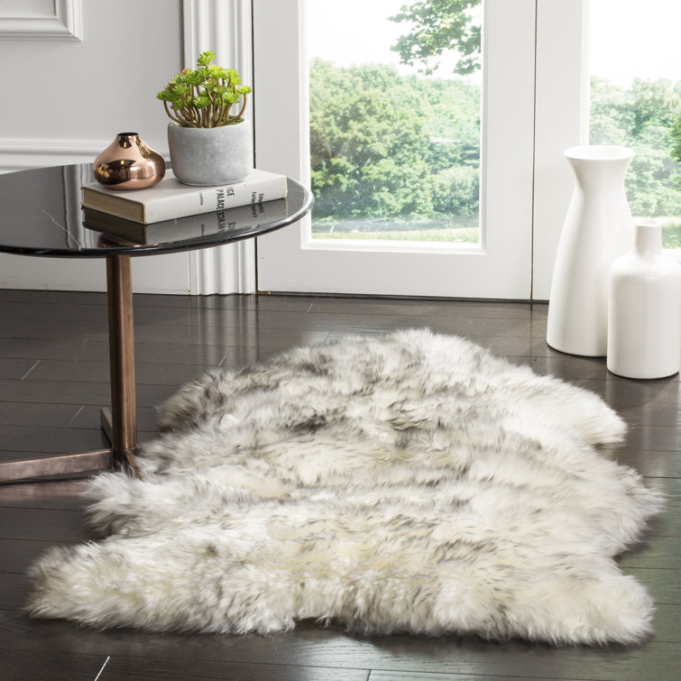 Ivory and Smoke Grey Rectangular Sheepskin Shag Rug