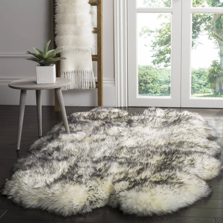 Ivory and Smoke Grey Rectangular Sheepskin Shag Rug