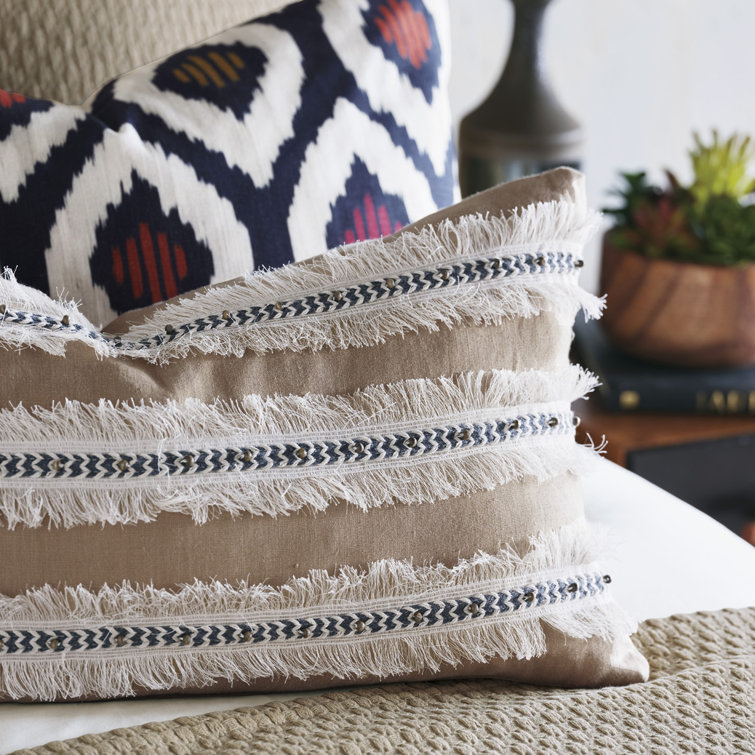 Naya Breeze Beige and White Linen Striped Lumbar Pillow