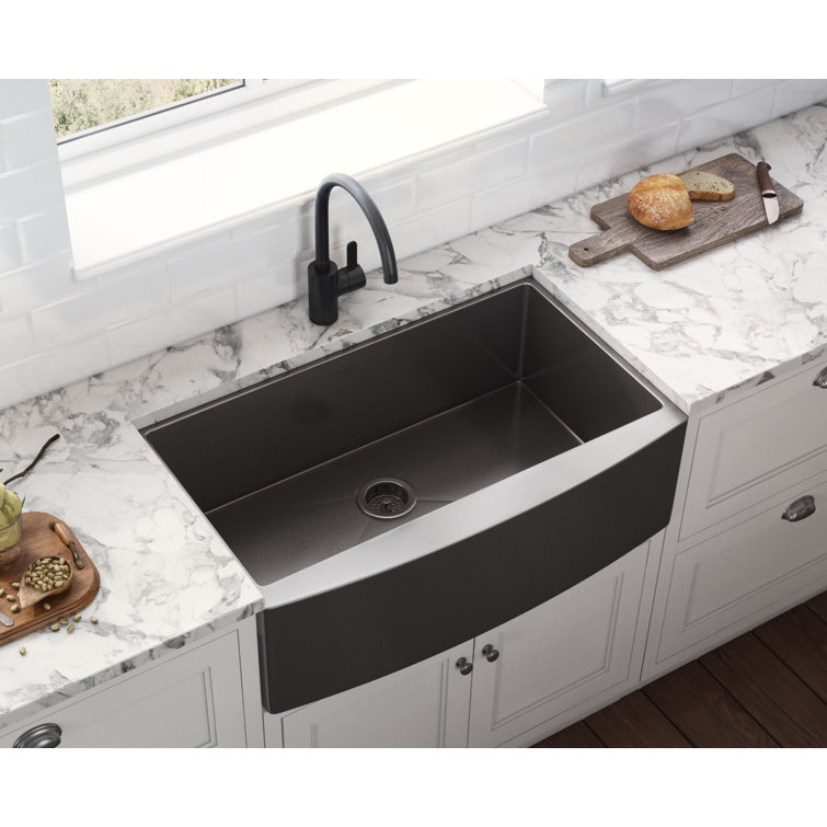Gunmetal Black Stainless Steel Farmhouse Apron-Front Kitchen Sink