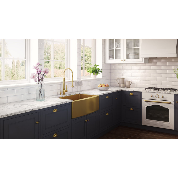 30-Inch Brass Tone Matte Gold Stainless Steel Farmhouse Sink