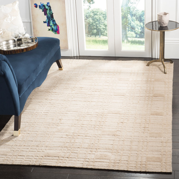 Sand Geometric Hand-Knotted Wool and Silk Runner Rug