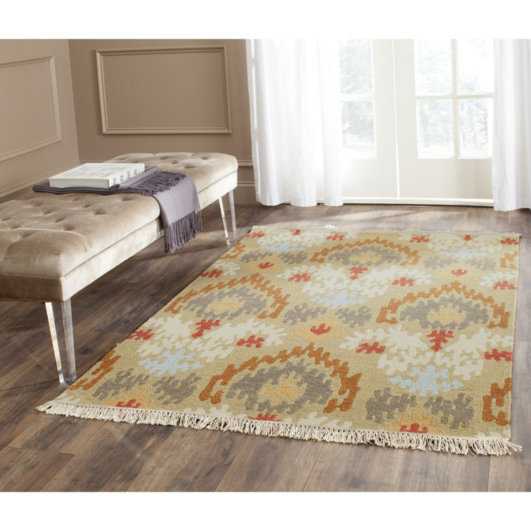 Sumak 4' x 6' Sage Multicolor Wool Flat Woven Area Rug