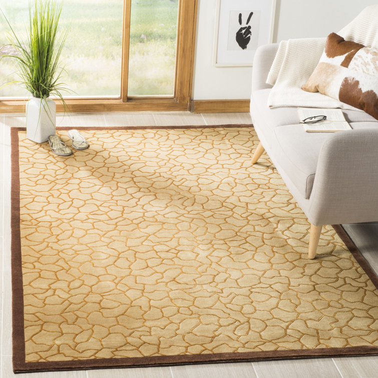 Hand-Knotted Gold and Brown Wool Silk Area Rug 4' x 6'