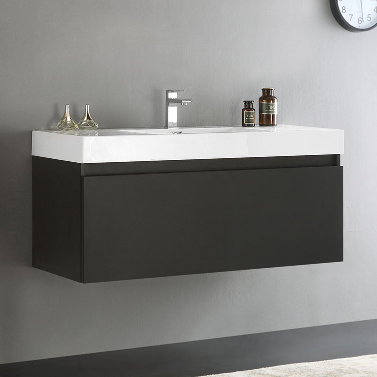 Mezzo 48" Black Wall-Mounted Vanity with White Acrylic Sink