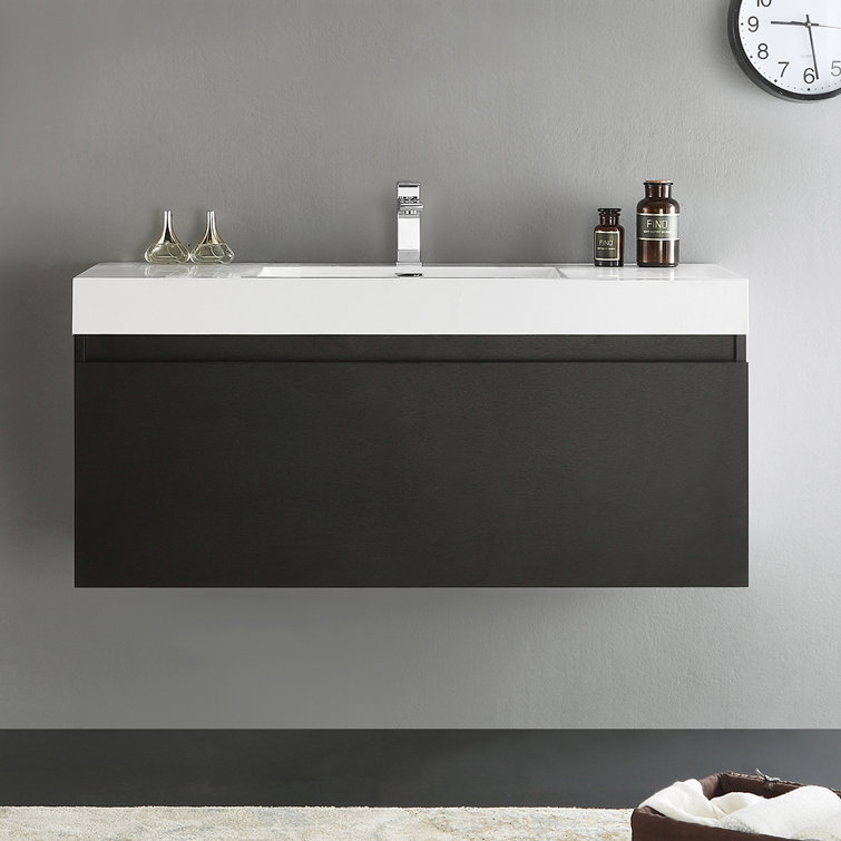 Mezzo 48" Black Wall-Mounted Vanity with White Acrylic Sink