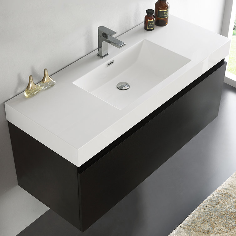 Mezzo 48" Black Wall-Mounted Vanity with White Acrylic Sink