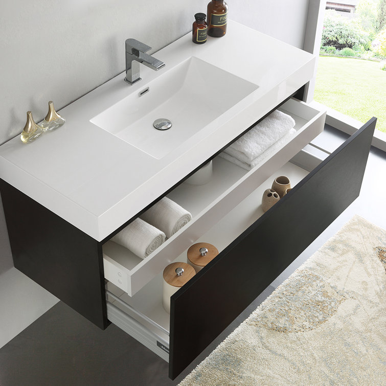Mezzo 48" Black Wall-Mounted Vanity with White Acrylic Sink