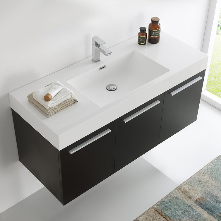 Vista 47" Black Wall-Mounted Vanity with Integrated Sink