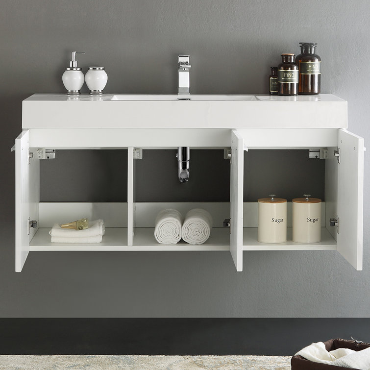 Vista 47" Glossy White Wall-Mount Bathroom Vanity