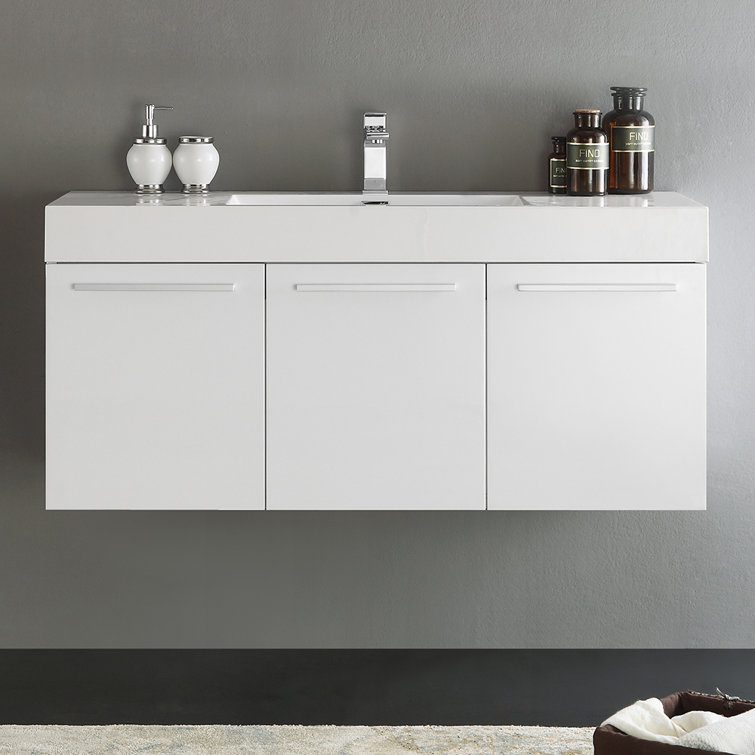 Vista 47" Glossy White Wall-Mount Bathroom Vanity