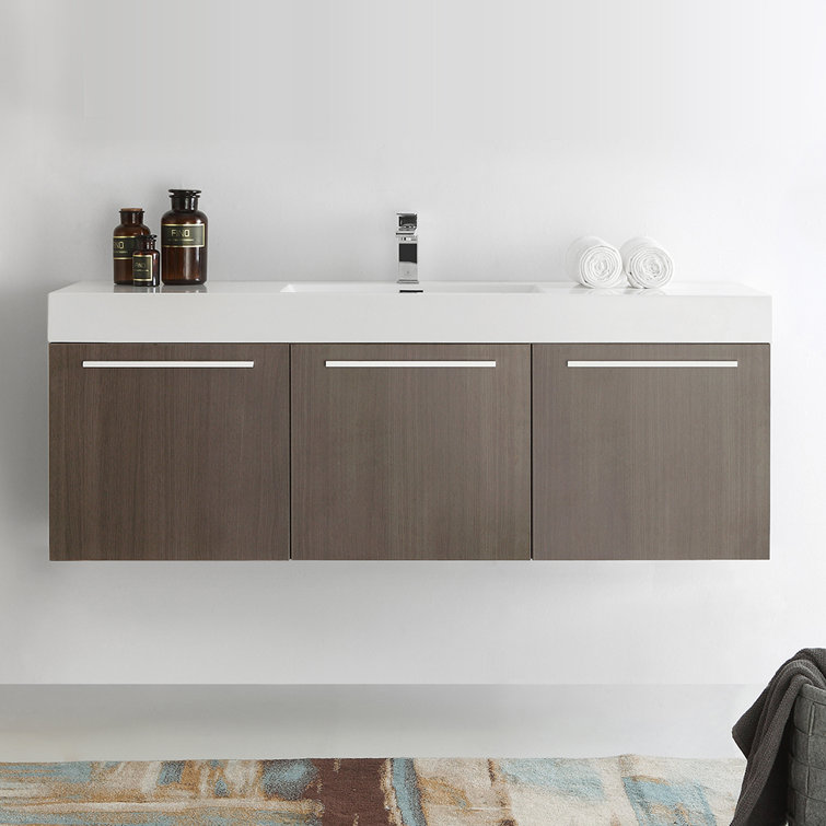 Gray Oak 60" Wall Mounted Single Sink Vanity with Acrylic Top