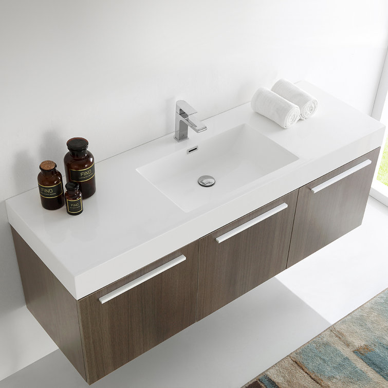 Gray Oak 60" Wall Mounted Single Sink Vanity with Acrylic Top