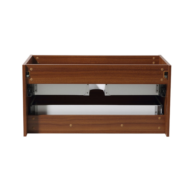 Modern Teak and Acrylic 35" Wall-Mounted Single Vanity