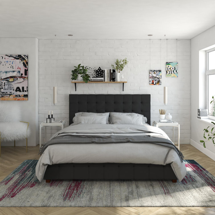 Elizabeth King Black Velvet Upholstered Storage Platform Bed