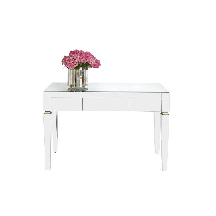 Jacklyn Silver Beveled Glass 3-Drawer Writing Desk
