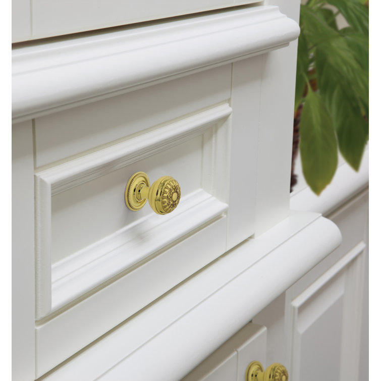 Polished Brass Round Cabinet Knob with Rope Rosette