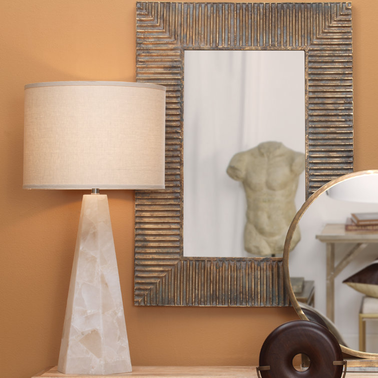 Alabaster Borealis Hexagon Table Lamp with Stone Linen Shade