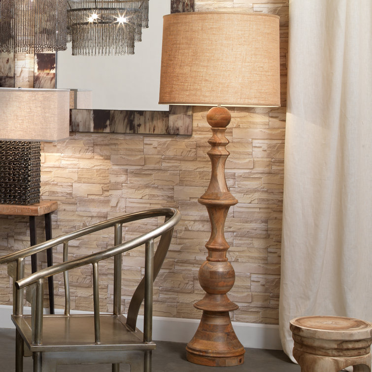 Natural Wood & Linen Shade 72" Edison Floor Lamp with 3-Way Switch