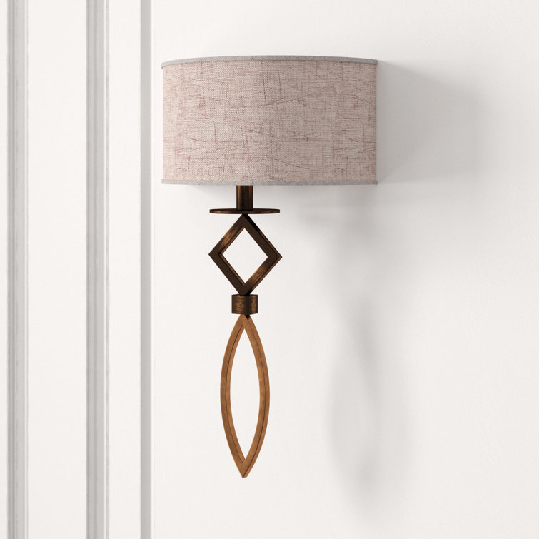 Cienfuegos Transitional Antique Bronze 1-Light Sconce with Greige Shade
