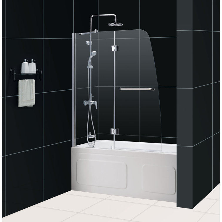 Aqua 48" Clear Glass Frameless Hinged Tub Door with Brushed Nickel Hardware