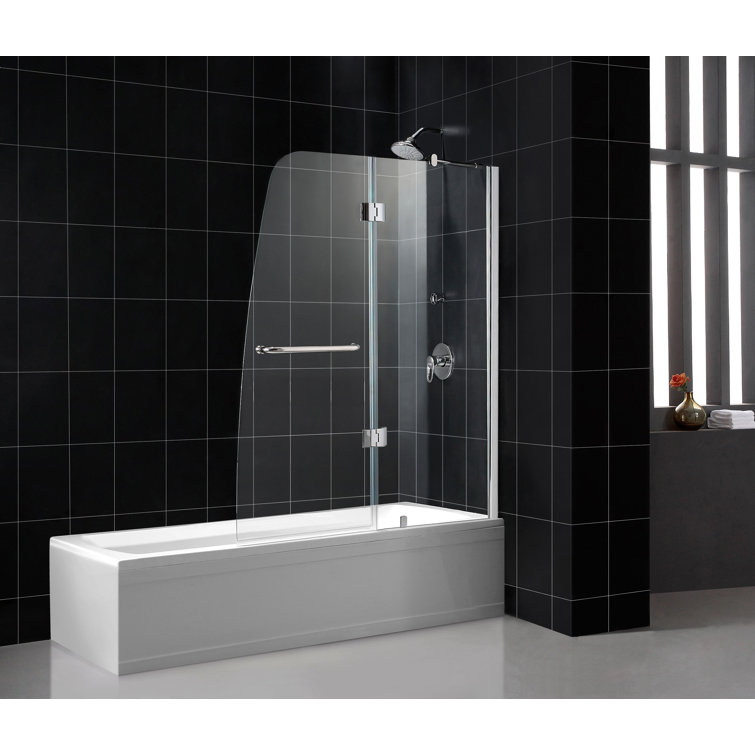 Aqua 48" Clear Glass Frameless Hinged Tub Door with Brushed Nickel Hardware