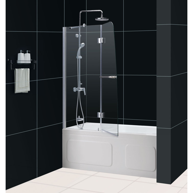 Aqua 48" Clear Glass Frameless Hinged Tub Door with Brushed Nickel Hardware