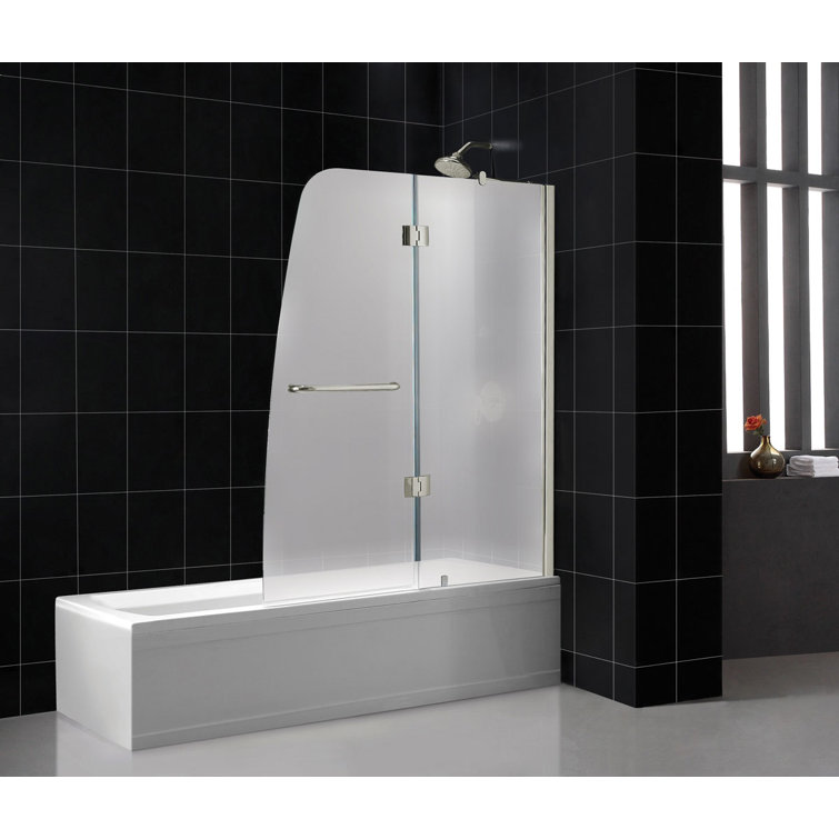 Aqua 48" Clear Glass Frameless Hinged Tub Door with Brushed Nickel Hardware