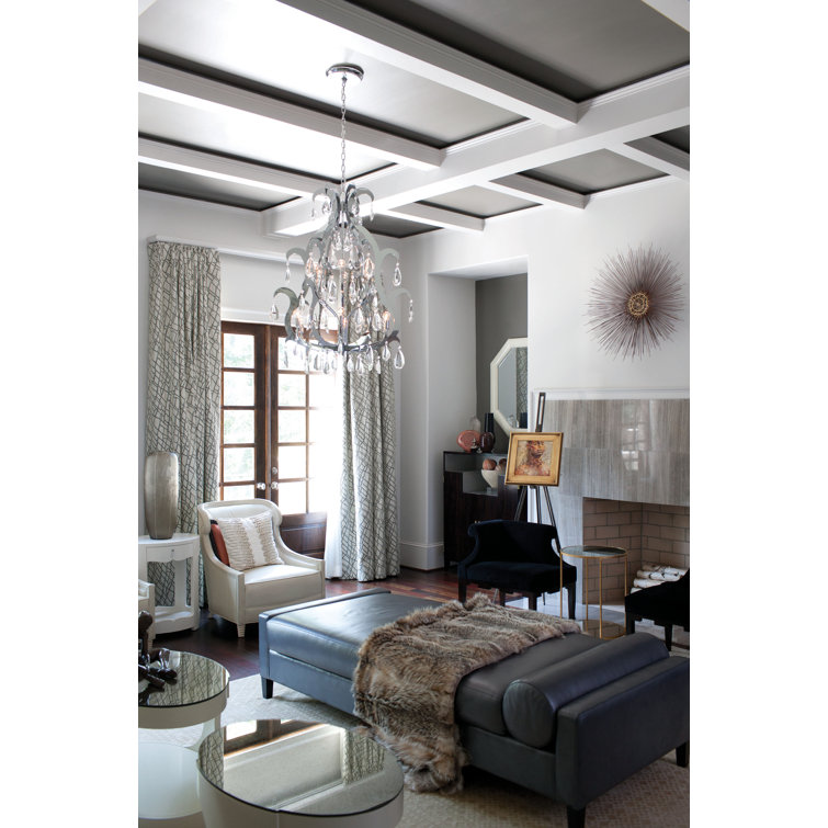 Polished Stainless Steel 12-Light Candle Chandelier with Crystal Accents