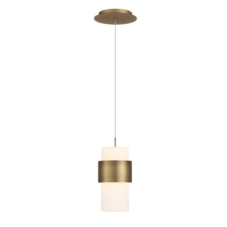 Elegant Aged Brass 9'' LED Pendant with Etched Opal Glass