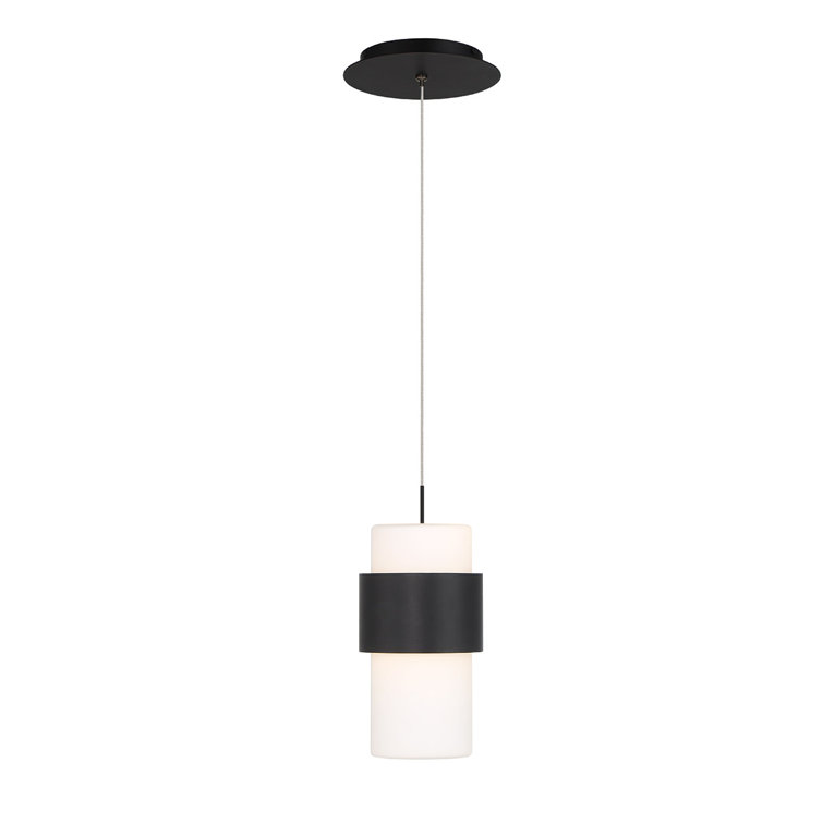 Sleek Black Mini LED Pendant with Etched Opal Glass