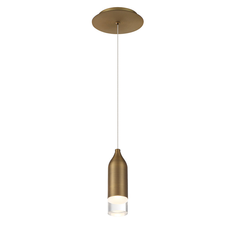 Aged Brass Mini LED Pendant Light with Glass Shade